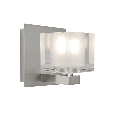 Besa Lighting Bolo Vanity, Clear/Frost, Satin Nickel Finish, 1x40W Halogen 1WF-BOLOFR-SN